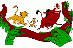 Simba, Timon & Pumbaa on a log