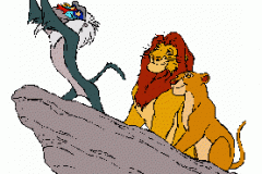 Baby Simba, Rafiki, Mufasa, and Sarabi on Pride Rock