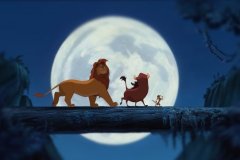 Adult Simba, Timon & Pumbaa on a log