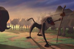 Rafiki walks to Pride Rock